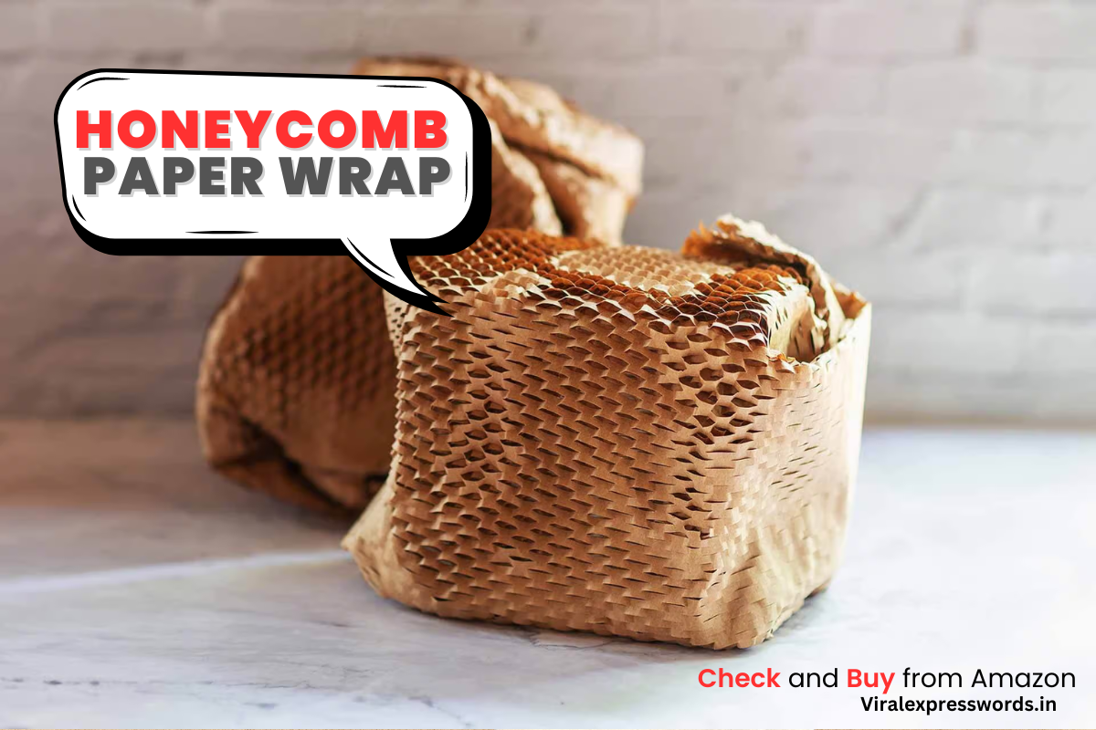 Image of a "Honeycomb Paper Wrap." The wrap is made of brown kraft paper with a honeycomb-like structure, providing a cushioning effect. It is rolled up and ready for use, often used for eco-friendly packaging to protect fragile items during shipping.